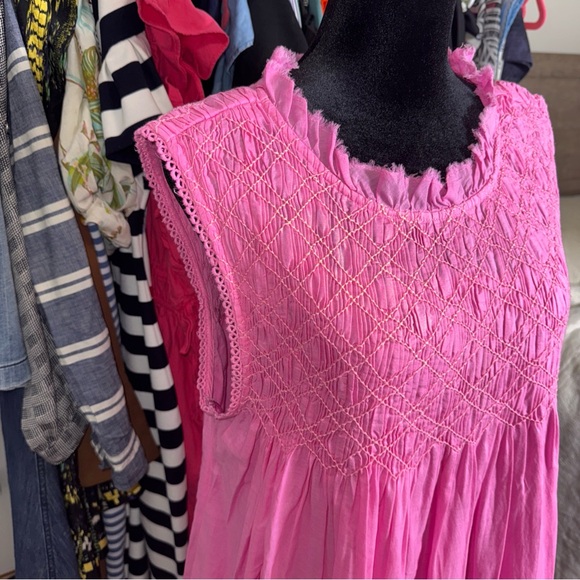 Free People Vibrant Pink Textured Dress Size Large Fully Lined Sleeveless - Picture 5 of 16